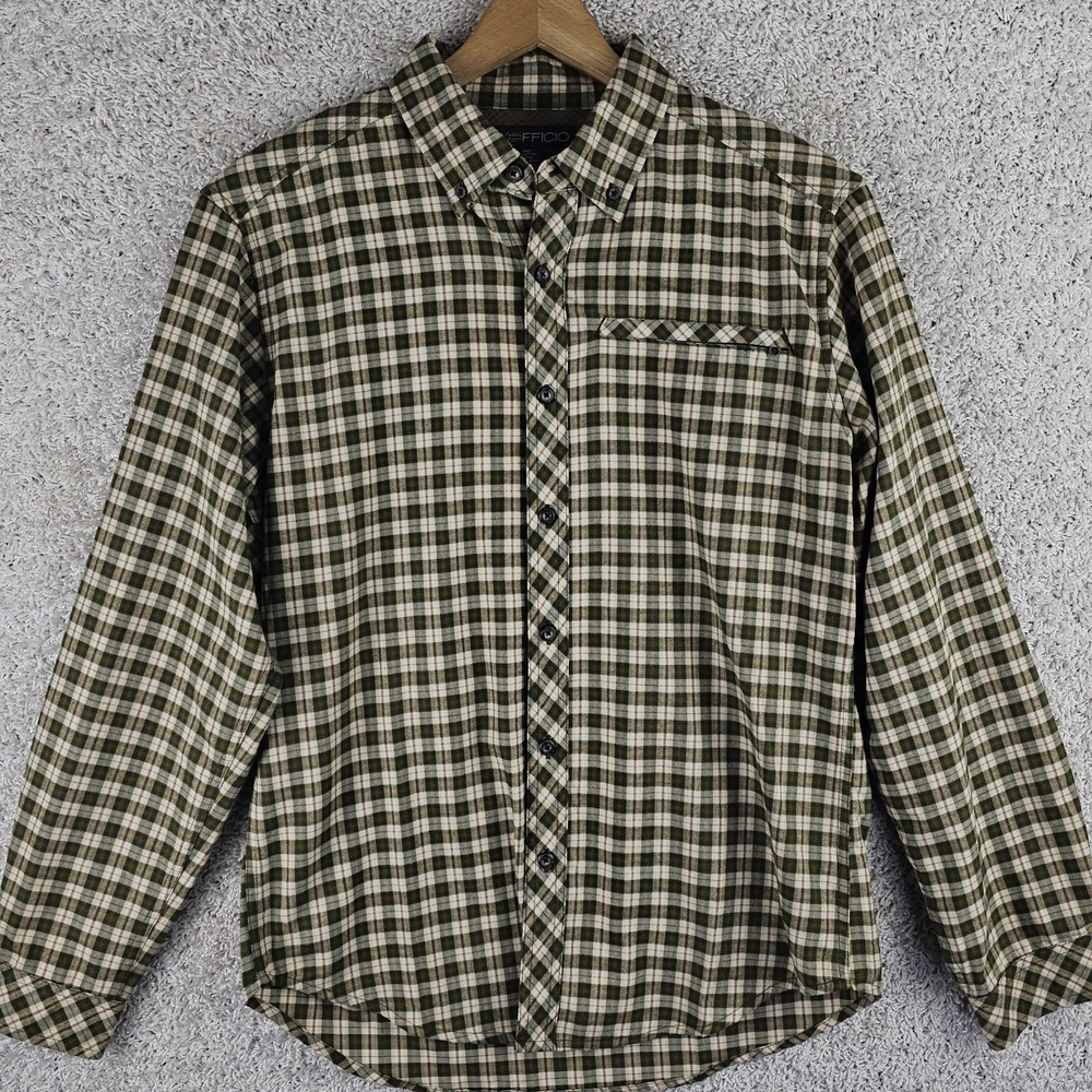 ExOfficio Plaid Flannel Long Sleeve Button Up Shirt Men's Medium Travel Shirt